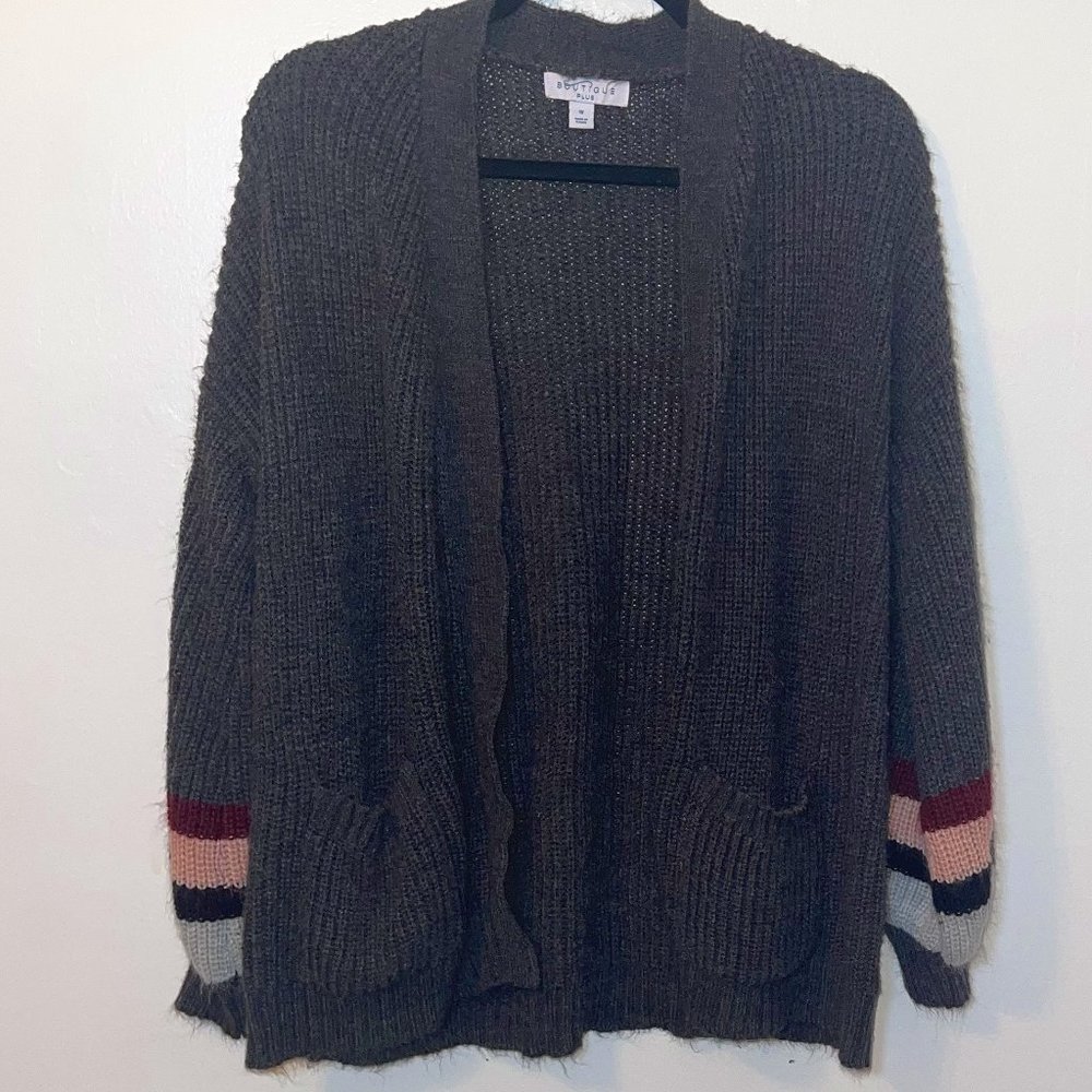 Oversized Heather Gray Knit Cardigan Sweater, 1X